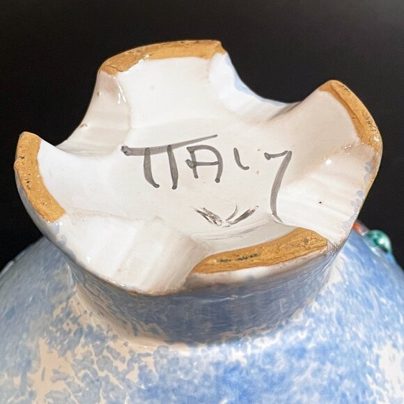 Vintage Italian Pottery Footed Planter / Vase Lava Glaze Double Handles 1960s - Picture 6 of 8